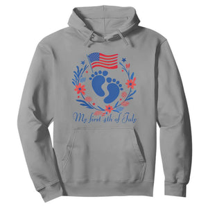 My First 4th of July Patriotic Cute Baby Footprints Hoodie American Flag Wreath America Holiday Milestone