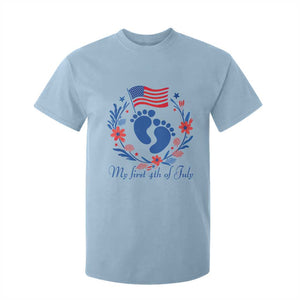 My First 4th of July Patriotic Cute Baby Footprints T Shirt For Kid American Flag Wreath America Holiday Milestone