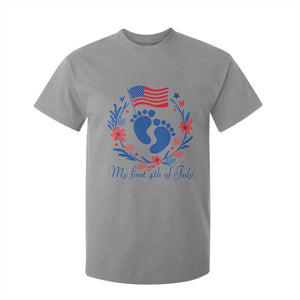 My First 4th of July Patriotic Cute Baby Footprints T Shirt For Kid American Flag Wreath America Holiday Milestone