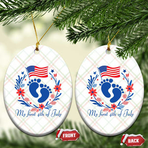 My First 4th of July Patriotic Cute Baby Footprints Ceramic Ornament American Flag Wreath America Holiday Milestone