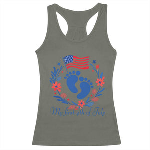 My First 4th of July Patriotic Cute Baby Footprints Racerback Tank Top American Flag Wreath America Holiday Milestone