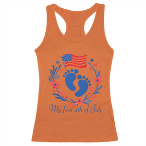 My First 4th of July Patriotic Cute Baby Footprints Racerback Tank Top American Flag Wreath America Holiday Milestone