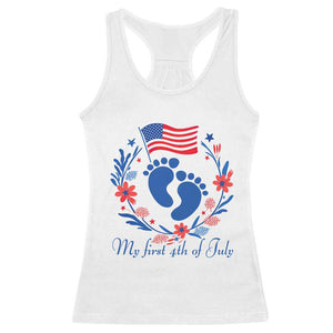 My First 4th of July Patriotic Cute Baby Footprints Racerback Tank Top American Flag Wreath America Holiday Milestone