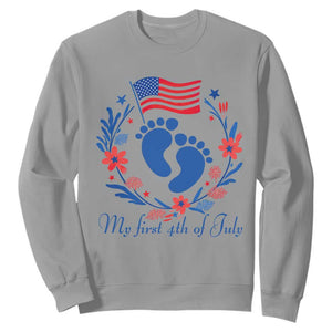 My First 4th of July Patriotic Cute Baby Footprints Sweatshirt American Flag Wreath America Holiday Milestone