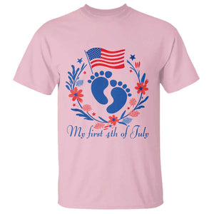 My First 4th of July Patriotic Cute Baby Footprints T Shirt American Flag Wreath America Holiday Milestone