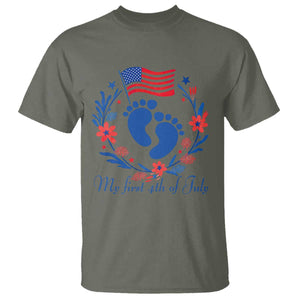 My First 4th of July Patriotic Cute Baby Footprints T Shirt American Flag Wreath America Holiday Milestone