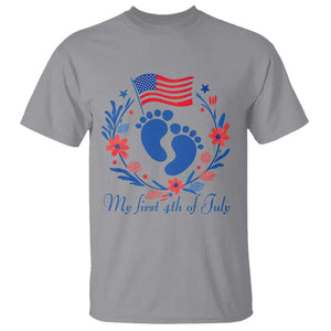 My First 4th of July Patriotic Cute Baby Footprints T Shirt American Flag Wreath America Holiday Milestone