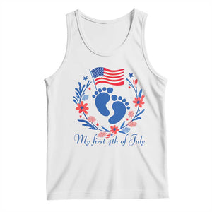 My First 4th of July Patriotic Cute Baby Footprints Tank Top American Flag Wreath America Holiday Milestone