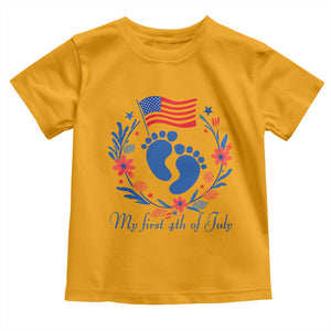 My First 4th of July Patriotic Cute Baby Footprints Toddler T Shirt American Flag Wreath America Holiday Milestone