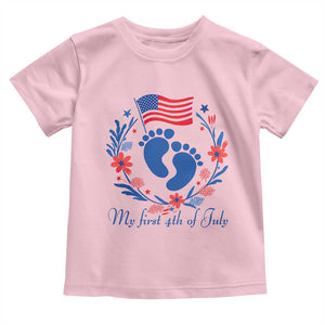 My First 4th of July Patriotic Cute Baby Footprints Toddler T Shirt American Flag Wreath America Holiday Milestone