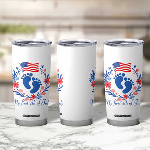 My First 4th of July Patriotic Cute Baby Footprints Tumbler Cup American Flag Wreath America Holiday Milestone