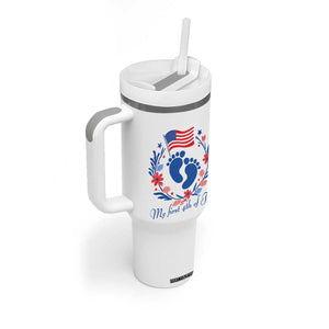 My First 4th of July Patriotic Cute Baby Footprints Tumbler With Handle American Flag Wreath America Holiday Milestone