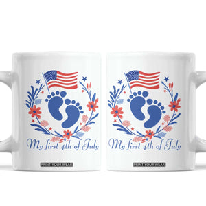 My First 4th of July Patriotic Cute Baby Footprints Coffee Mug American Flag Wreath America Holiday Milestone