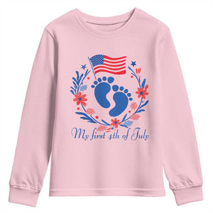 My First 4th of July Patriotic Cute Baby Footprints Youth Sweatshirt American Flag Wreath America Holiday Milestone