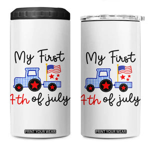 My First 4th of July Patriotic Tractor Cute 4 in 1 Can Cooler Tumbler American Flag Infant Independence Holiday Milestone