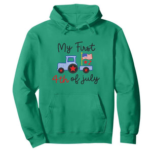 My First 4th of July Patriotic Tractor Cute Hoodie American Flag Infant Independence Holiday Milestone