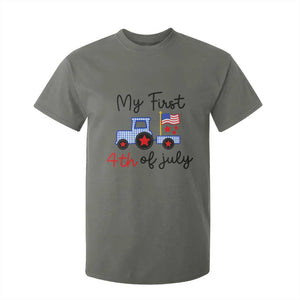 My First 4th of July Patriotic Tractor Cute T Shirt For Kid American Flag Infant Independence Holiday Milestone