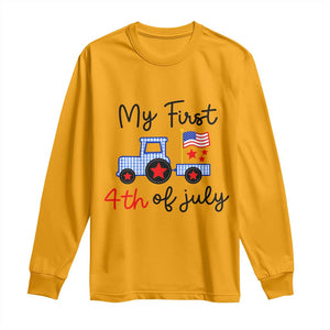 My First 4th of July Patriotic Tractor Cute Long Sleeve Shirt American Flag Infant Independence Holiday Milestone
