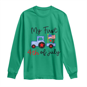 My First 4th of July Patriotic Tractor Cute Long Sleeve Shirt American Flag Infant Independence Holiday Milestone