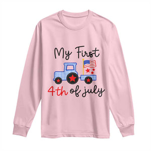 My First 4th of July Patriotic Tractor Cute Long Sleeve Shirt American Flag Infant Independence Holiday Milestone