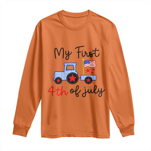My First 4th of July Patriotic Tractor Cute Long Sleeve Shirt American Flag Infant Independence Holiday Milestone