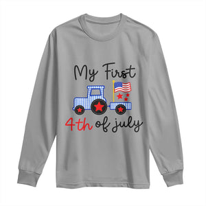 My First 4th of July Patriotic Tractor Cute Long Sleeve Shirt American Flag Infant Independence Holiday Milestone