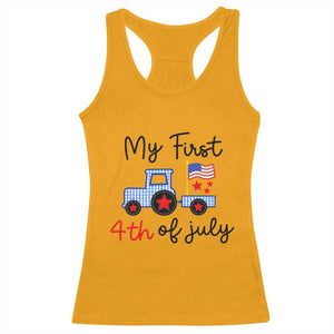 My First 4th of July Patriotic Tractor Cute Racerback Tank Top American Flag Infant Independence Holiday Milestone