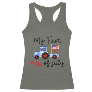 My First 4th of July Patriotic Tractor Cute Racerback Tank Top American Flag Infant Independence Holiday Milestone