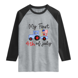 My First 4th of July Patriotic Tractor Cute Raglan Shirt American Flag Infant Independence Holiday Milestone