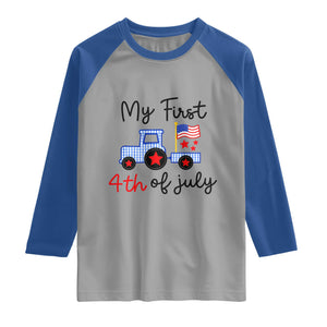 My First 4th of July Patriotic Tractor Cute Raglan Shirt American Flag Infant Independence Holiday Milestone