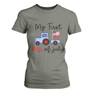 My First 4th of July Patriotic Tractor Cute T Shirt For Women American Flag Infant Independence Holiday Milestone