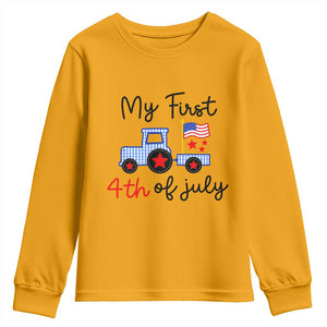 My First 4th of July Patriotic Tractor Cute Youth Sweatshirt American Flag Infant Independence Holiday Milestone