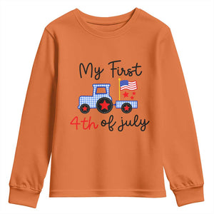 My First 4th of July Patriotic Tractor Cute Youth Sweatshirt American Flag Infant Independence Holiday Milestone