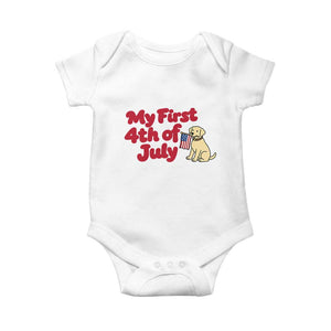My First 4th of July Cute Golden Retriever Puppy Dog Baby Onesie American Flag Independence Holiday Milestone