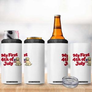 My First 4th of July Cute Golden Retriever Puppy Dog 4 in 1 Can Cooler Tumbler American Flag Independence Holiday Milestone