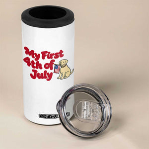 My First 4th of July Cute Golden Retriever Puppy Dog 4 in 1 Can Cooler Tumbler American Flag Independence Holiday Milestone