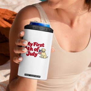 My First 4th of July Cute Golden Retriever Puppy Dog 4 in 1 Can Cooler Tumbler American Flag Independence Holiday Milestone