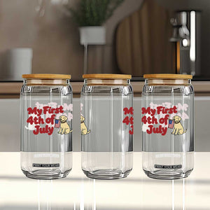 My First 4th of July Cute Golden Retriever Puppy Dog Glass Can American Flag Independence Holiday Milestone