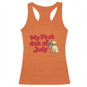 My First 4th of July Cute Golden Retriever Puppy Dog Racerback Tank Top American Flag Independence Holiday Milestone