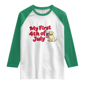 My First 4th of July Cute Golden Retriever Puppy Dog Raglan Shirt American Flag Independence Holiday Milestone