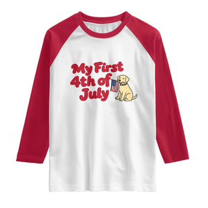 My First 4th of July Cute Golden Retriever Puppy Dog Raglan Shirt American Flag Independence Holiday Milestone