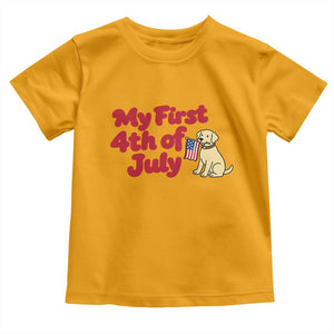 My First 4th of July Cute Golden Retriever Puppy Dog Toddler T Shirt American Flag Independence Holiday Milestone