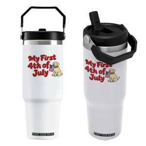My First 4th of July Cute Golden Retriever Puppy Dog Flip Straw Tumbler American Flag Independence Holiday Milestone