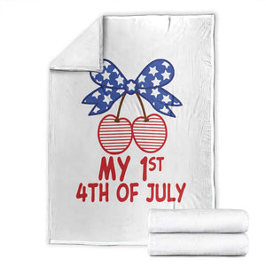 My 1st 4th of July Coquette Bow Striped Cherries Throw Blanket Preppy Patriotic Baby Girl Independence Holiday