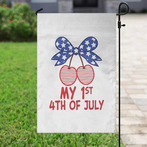 My 1st 4th of July Coquette Bow Striped Cherries Garden Flag Preppy Patriotic Baby Girl Independence Holiday