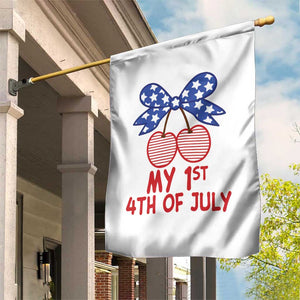 My 1st 4th of July Coquette Bow Striped Cherries Garden Flag Preppy Patriotic Baby Girl Independence Holiday