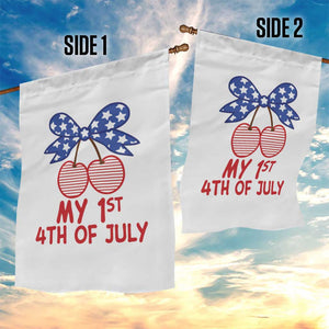 My 1st 4th of July Coquette Bow Striped Cherries Garden Flag Preppy Patriotic Baby Girl Independence Holiday