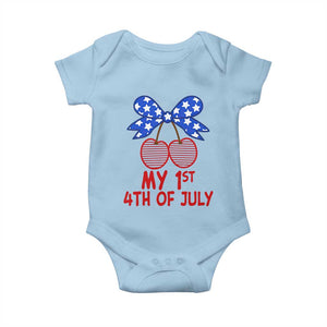 My 1st 4th of July Coquette Bow Striped Cherries Baby Onesie Preppy Patriotic Baby Girl Independence Holiday