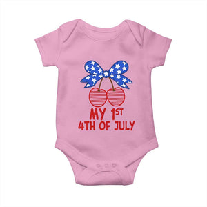 My 1st 4th of July Coquette Bow Striped Cherries Baby Onesie Preppy Patriotic Baby Girl Independence Holiday