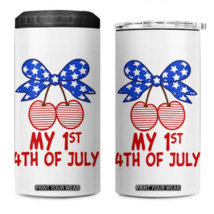 My 1st 4th of July Coquette Bow Striped Cherries 4 in 1 Can Cooler Tumbler Preppy Patriotic Baby Girl Independence Holiday